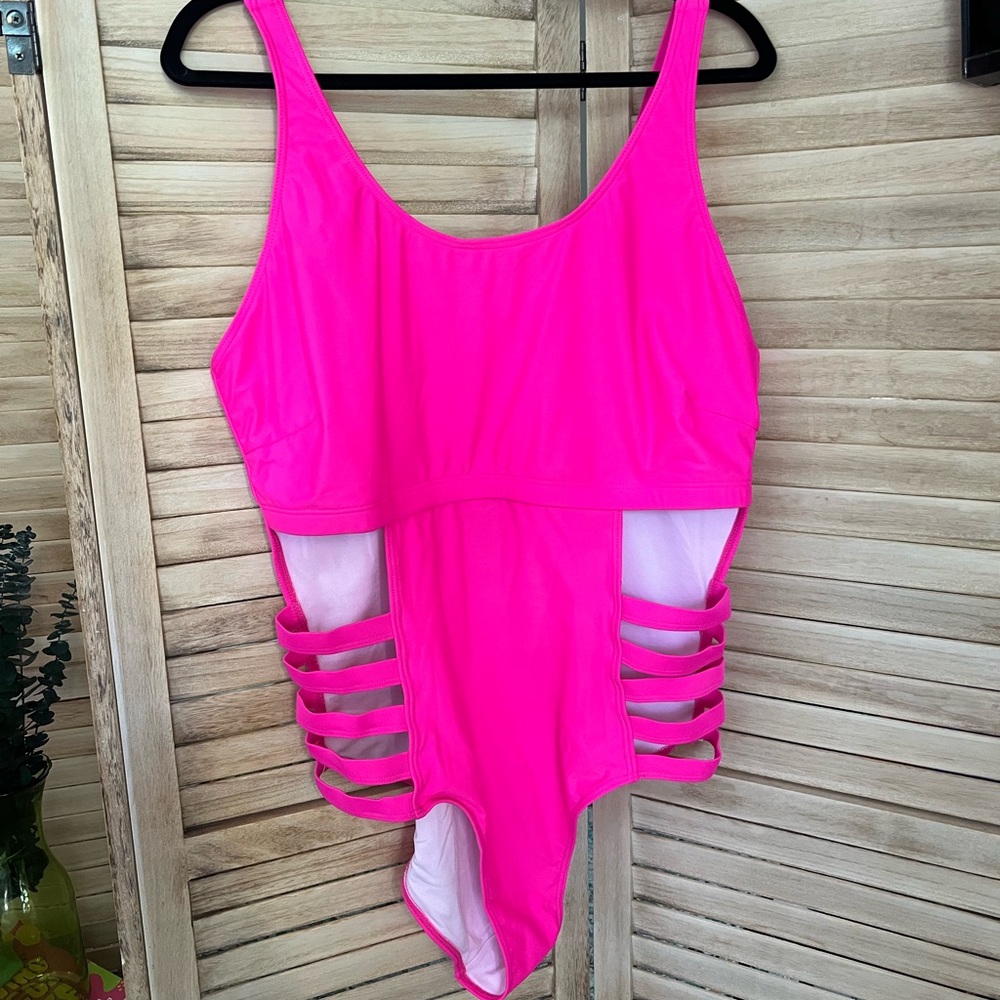 NEON PINK ONE PIECE BATHING SUIT